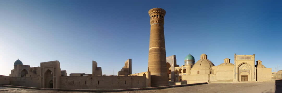 Panoramic View Of Bukhara Mosque Complex Wallpaper