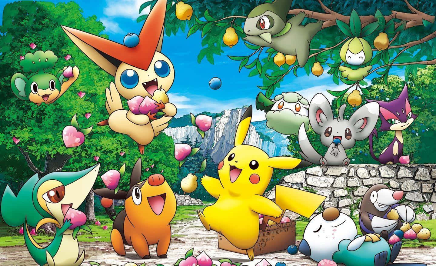 Pansage With Pokémon Friends Wallpaper