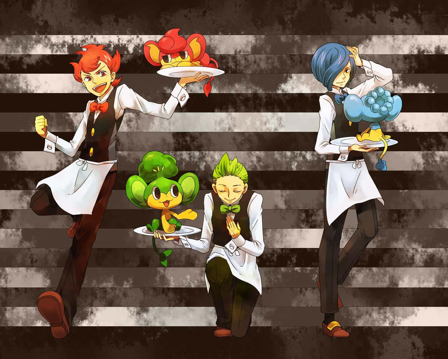 Pansage With The Three Brothers Wallpaper