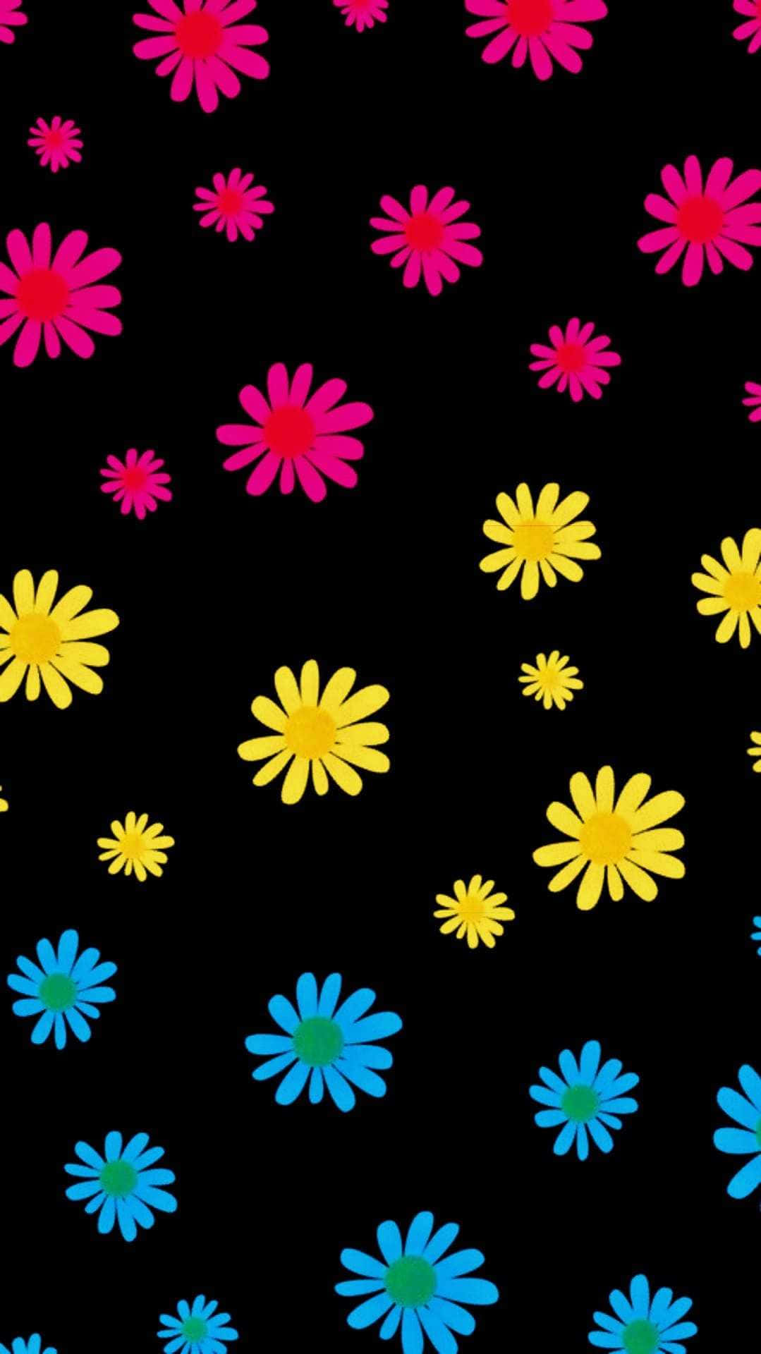 A Colorful Flower Pattern On A Black Background