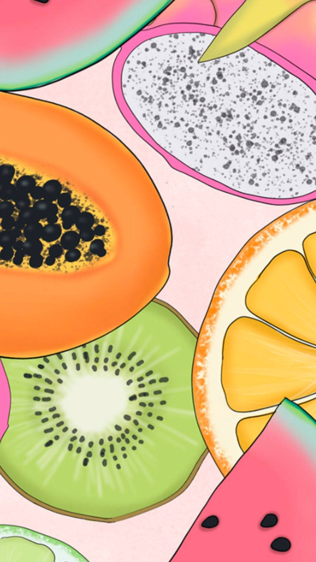 Papaya And Fruits Pink Digital Artwork Wallpaper
