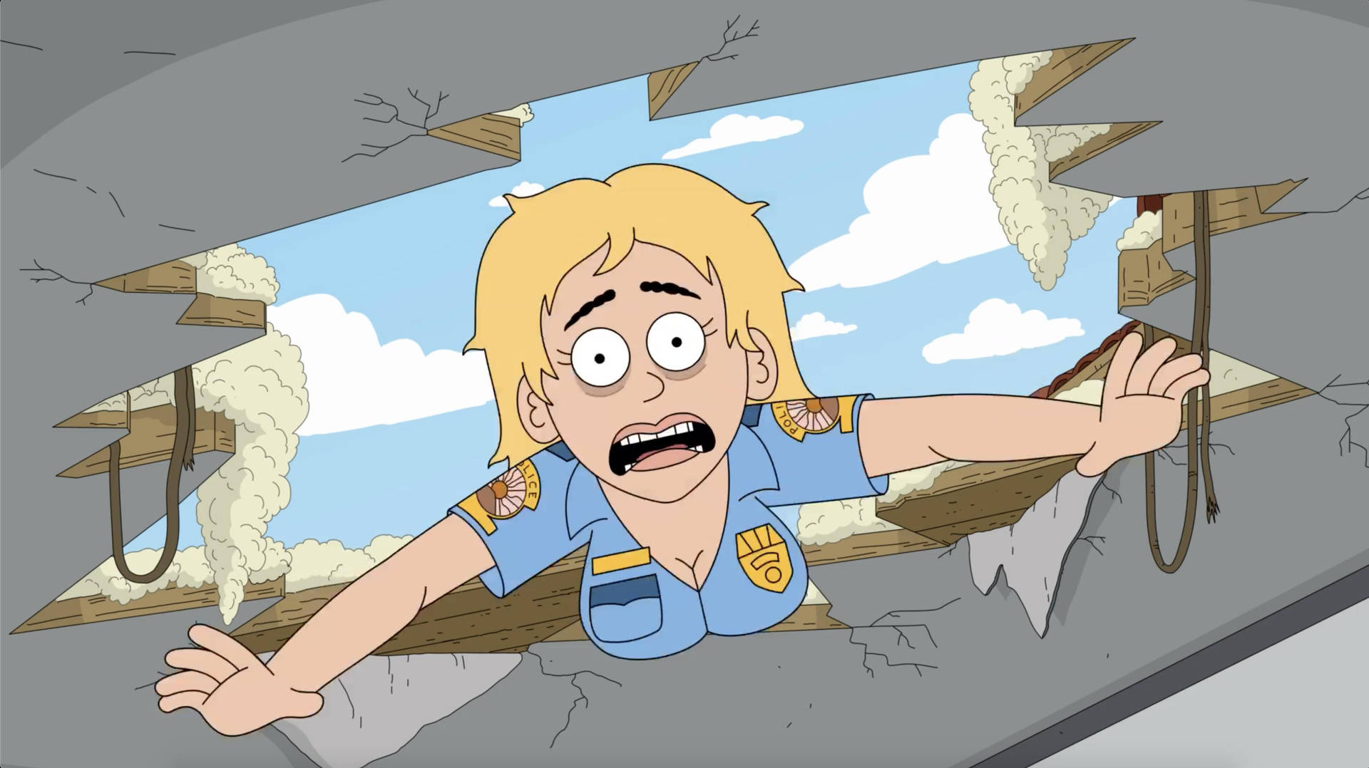 Paradise Pd's Officer Gina Falls From The Roof Wallpaper