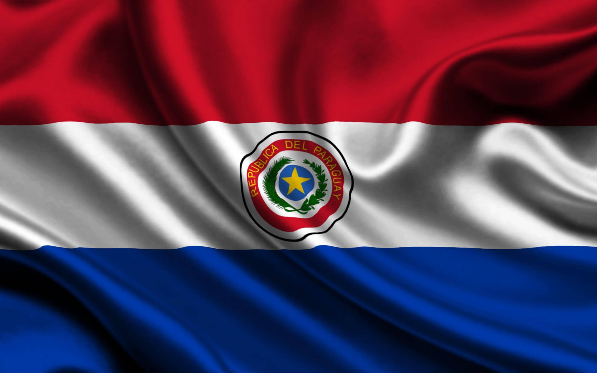 Paraguay Satin Flag Tapet: En striber baggrund af det paraguayanske flag. Wallpaper