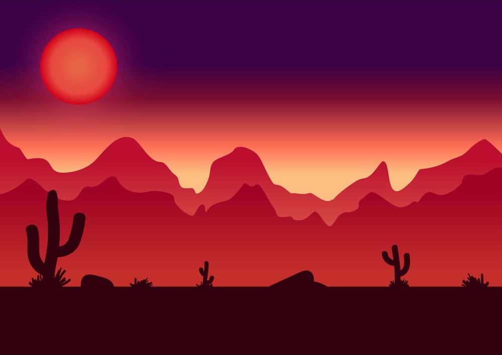 A Desert Landscape With Cactus And Sun