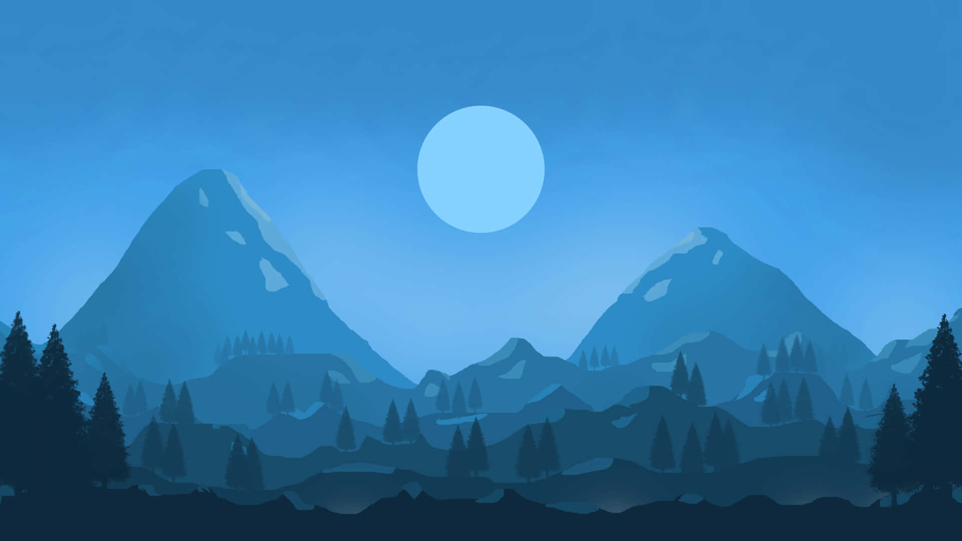 A Mountain Landscape With A Moon And Trees