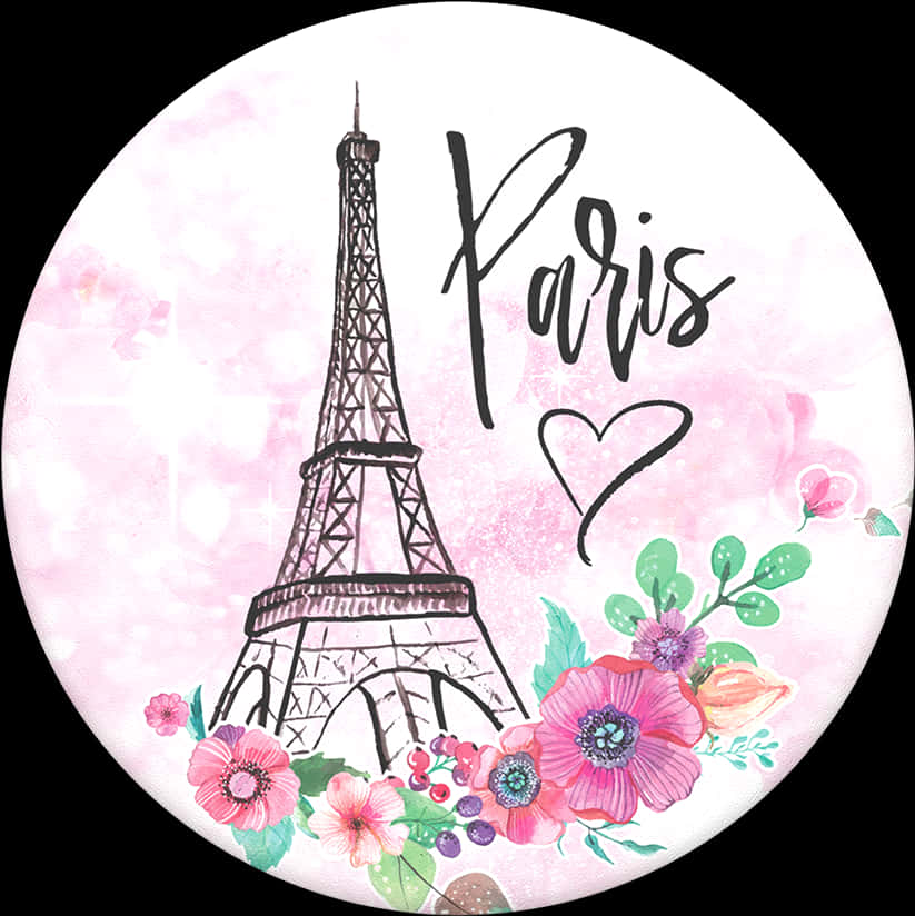 Paris Eiffel Tower Floral Art PNG