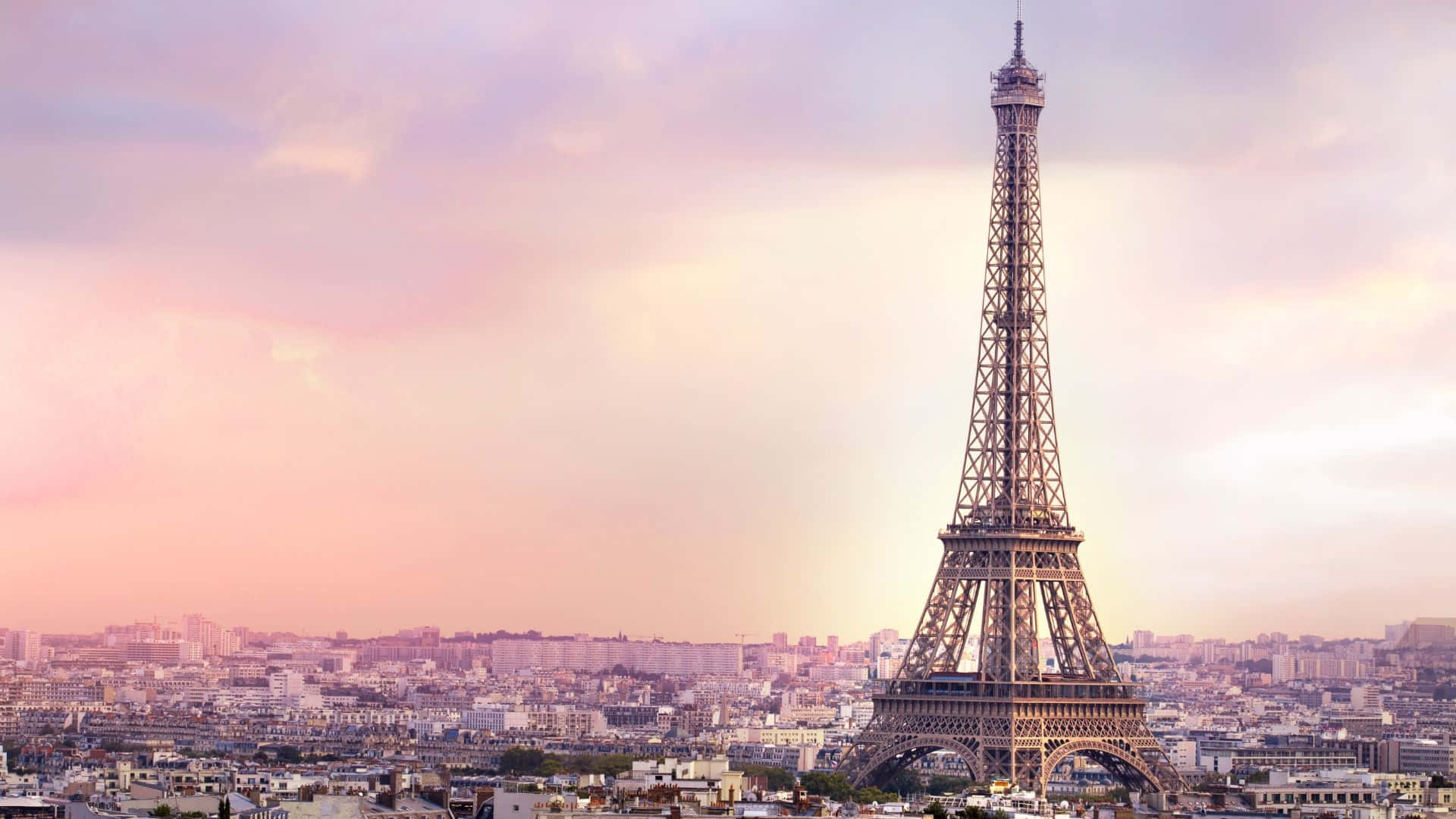 Paris Eiffel Tower Sunset Skyline Wallpaper