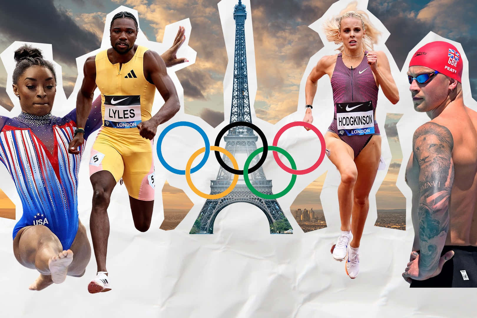 Paris_ Olympics_2024_ Athletes_and_ Eiffel_ Tower Wallpaper