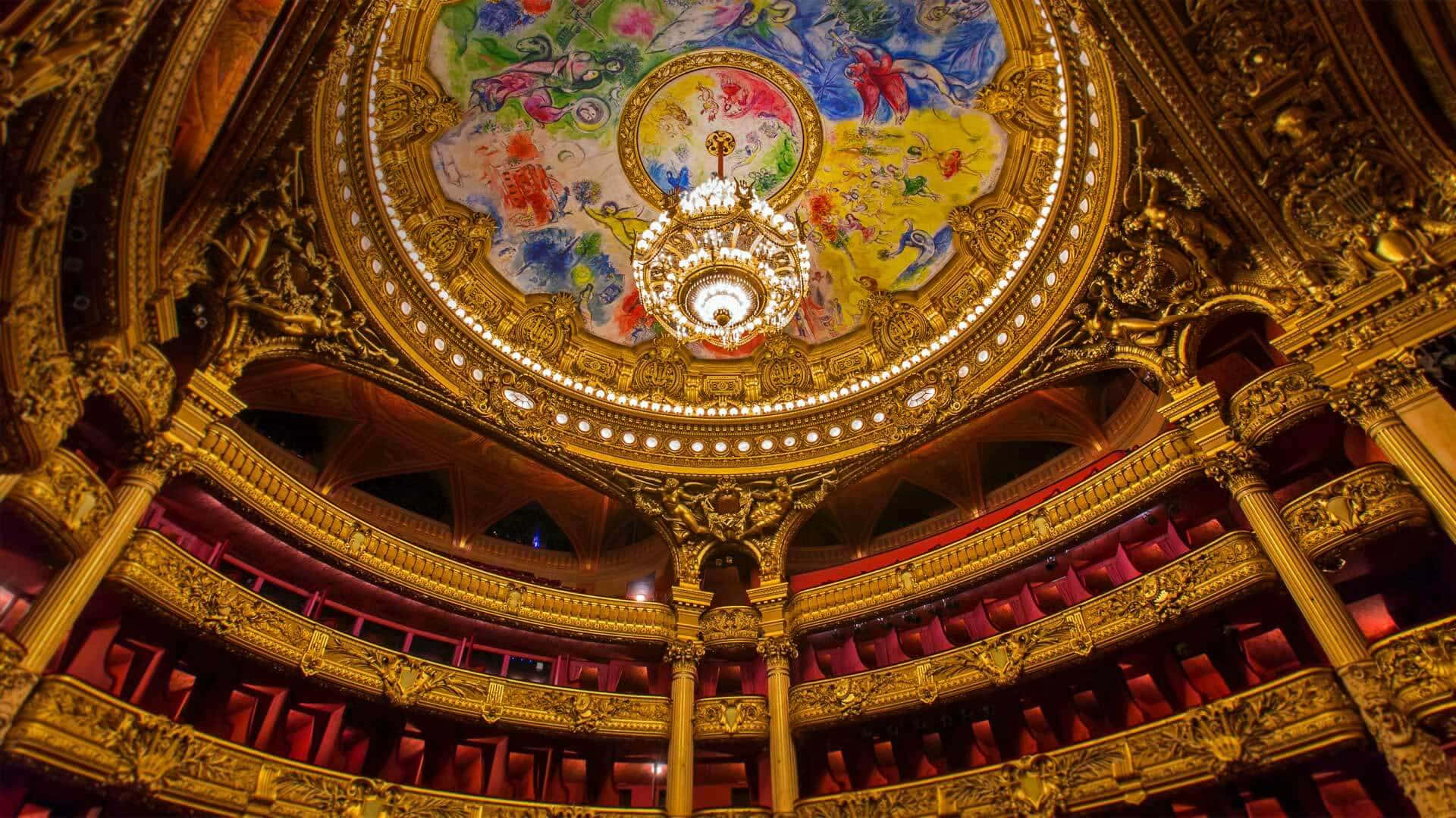 Majestic Paris Opera House with Illuminated Theater Dome Wallpaper