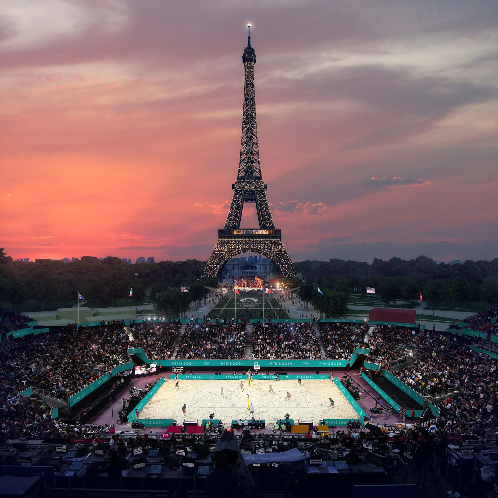 Paris Sunset Volleyball Eiffel Tower Wallpaper