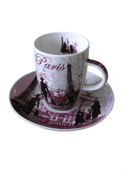 Paris Themed Coffee Cupand Saucer PNG