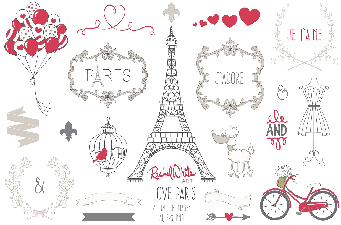 Paris Themed Scrapbooking Elements PNG