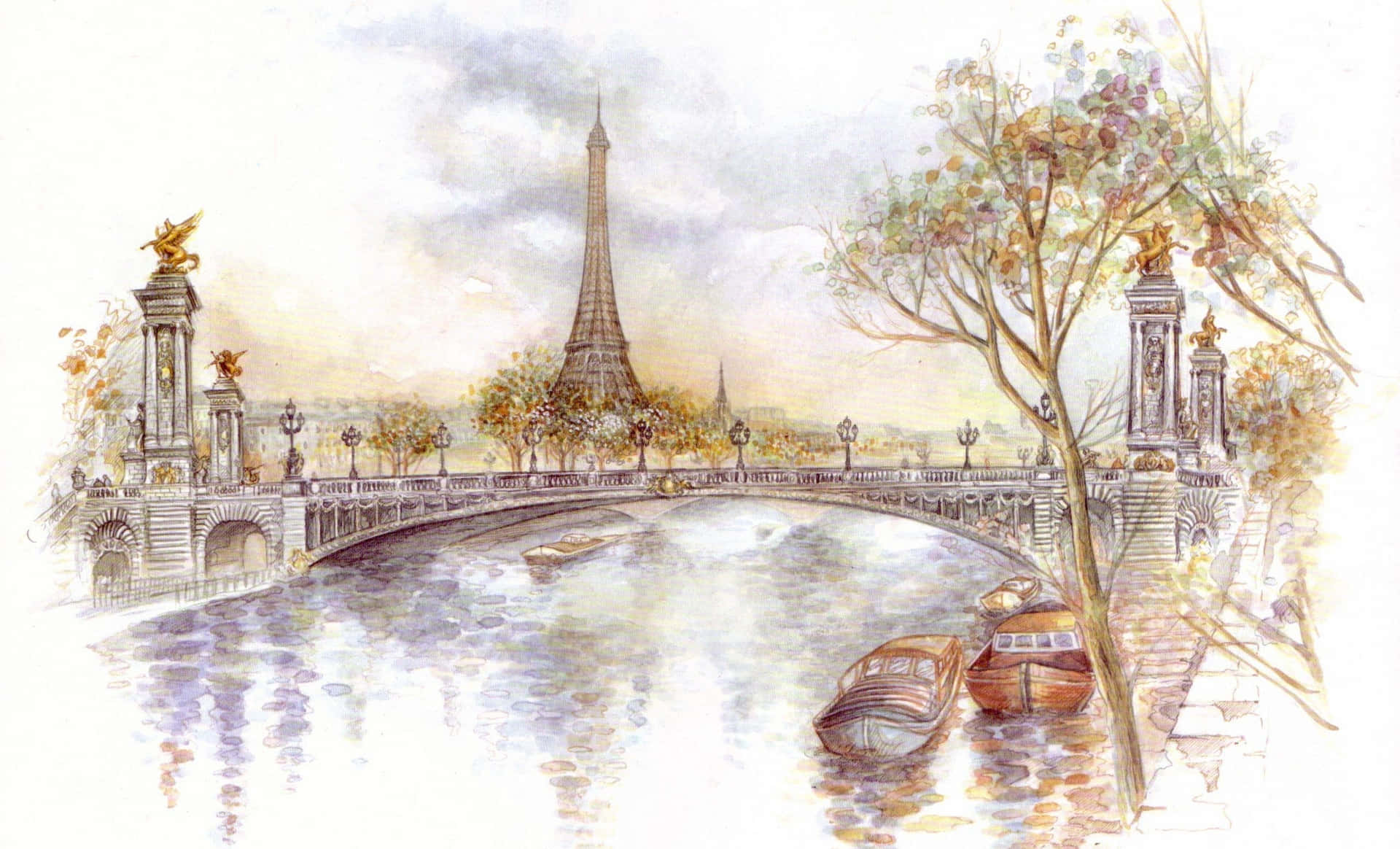Parisian Watercolor Sketch Wallpaper