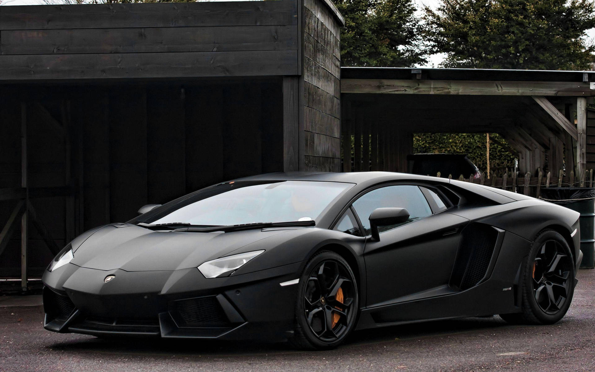 Parked Black Lamborghini Wallpaper