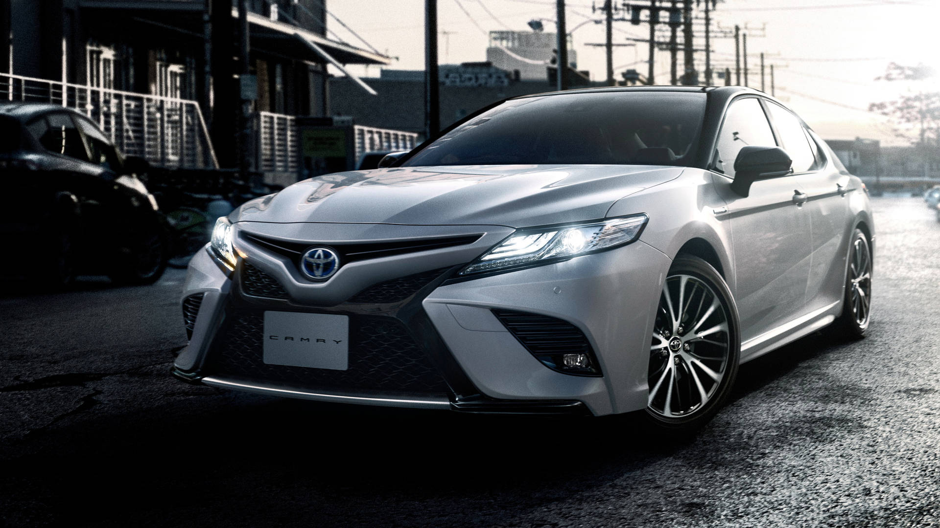 Parked White Camry Toyota 4K Wallpaper