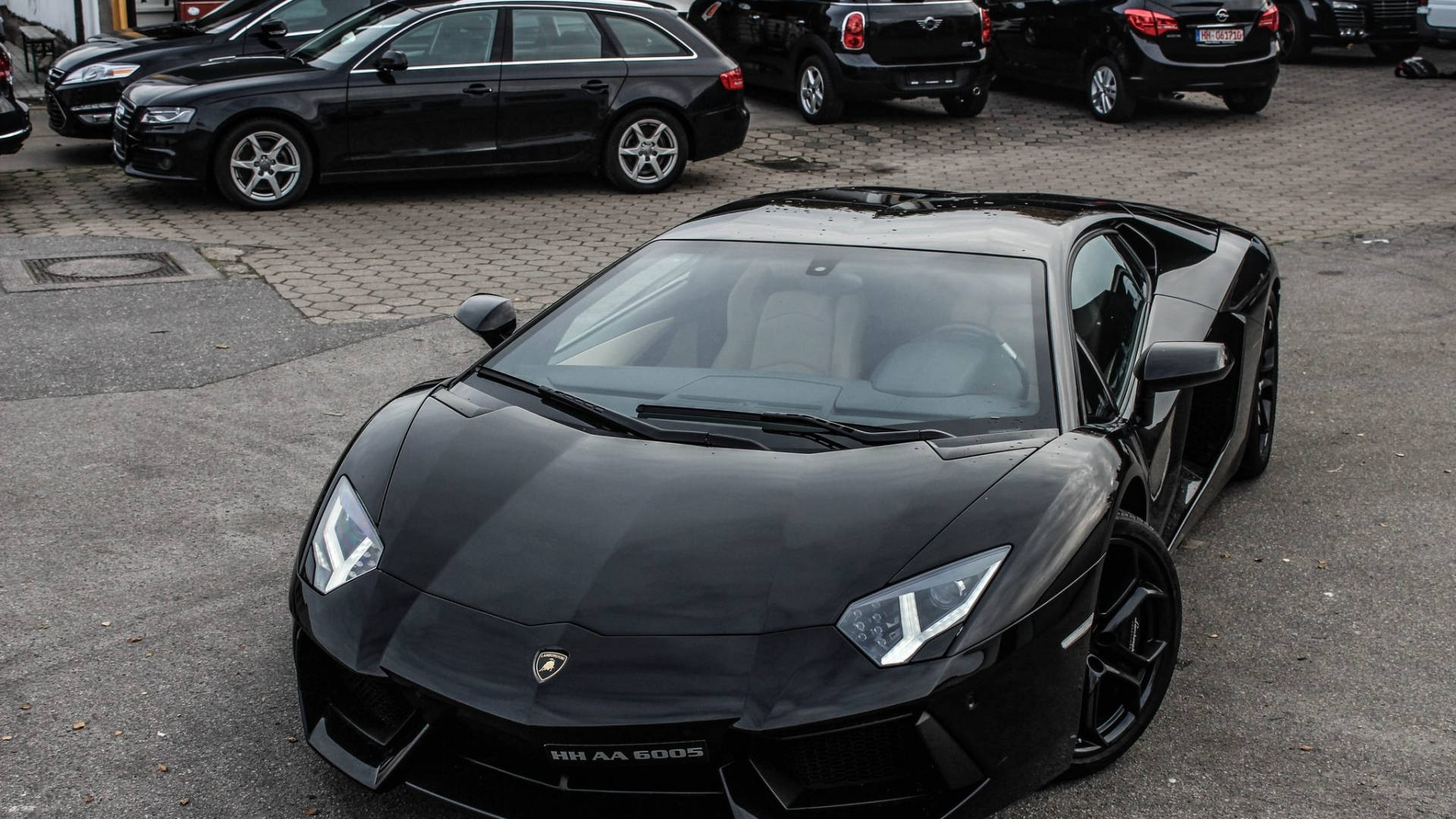 Parking Lot Black Lamborghini Wallpaper