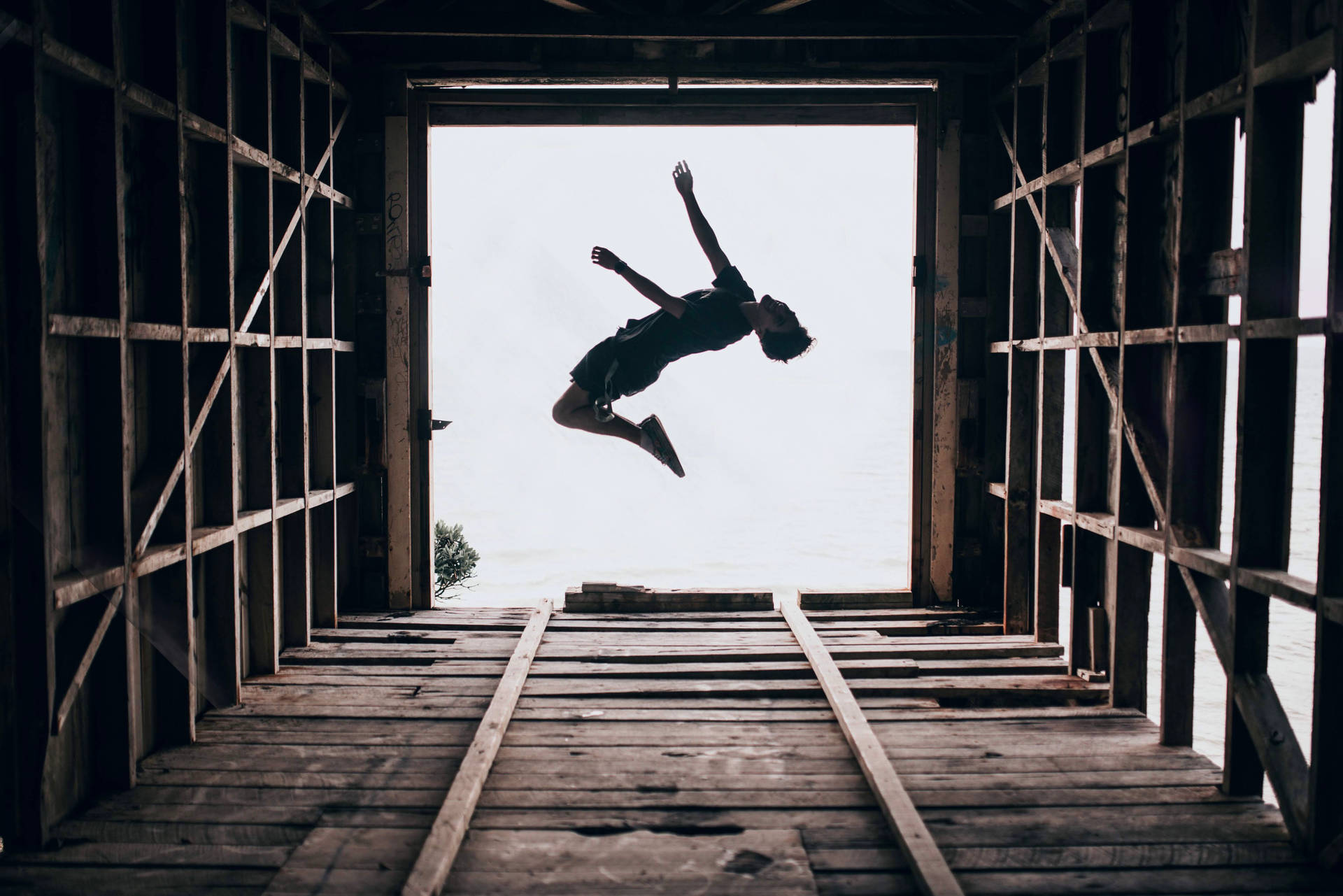 Parkour In Wood Building Wallpaper