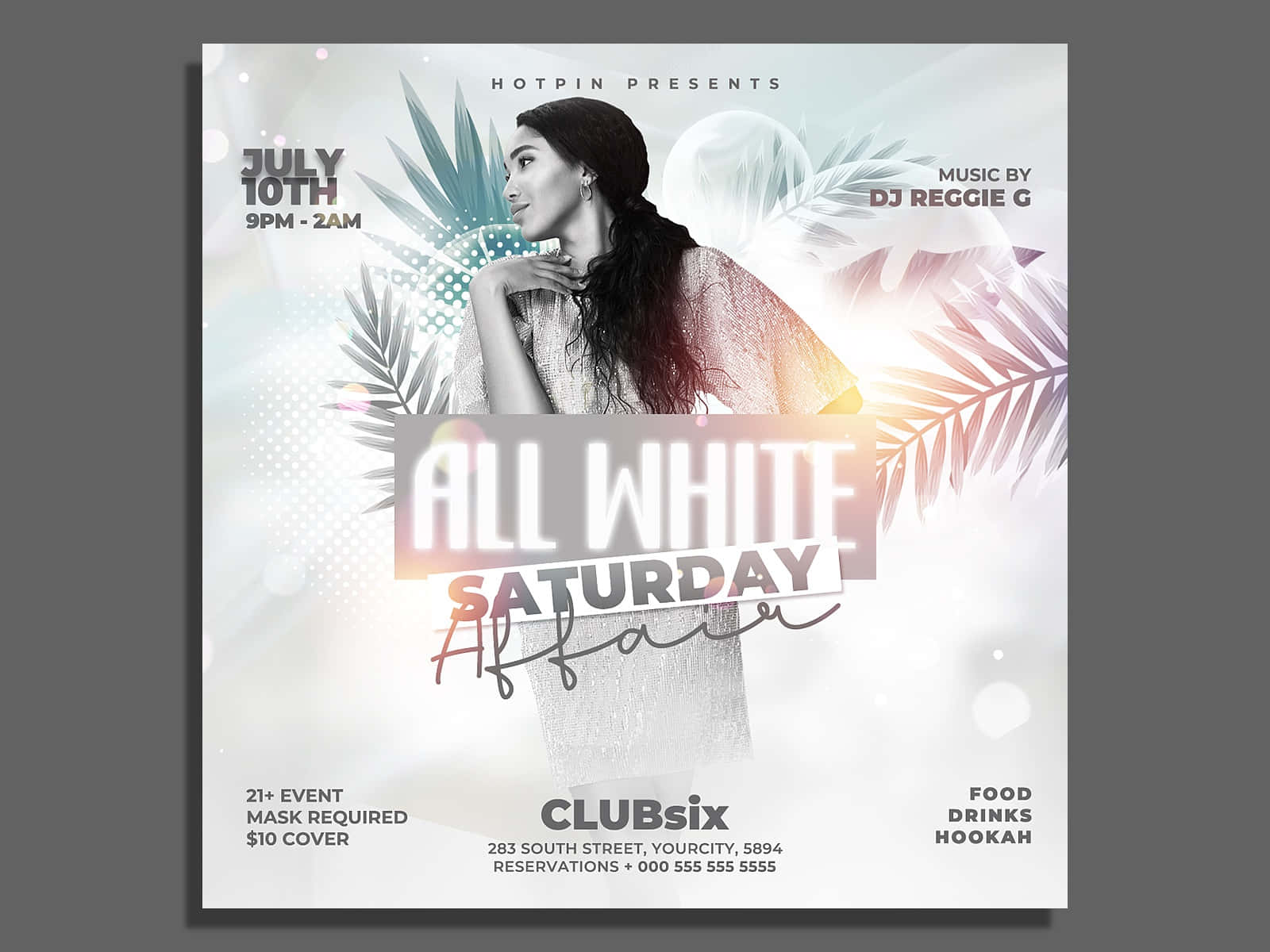 All White Saturday Affair Party Flyer Background