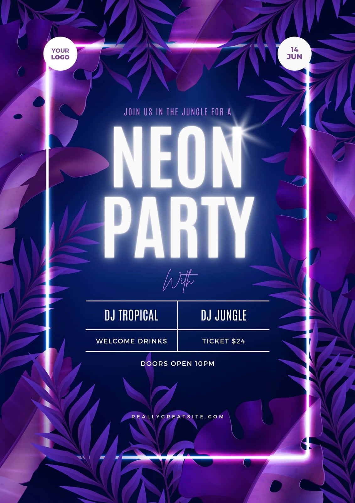 Jungle Theme Neon Party Flyer Background