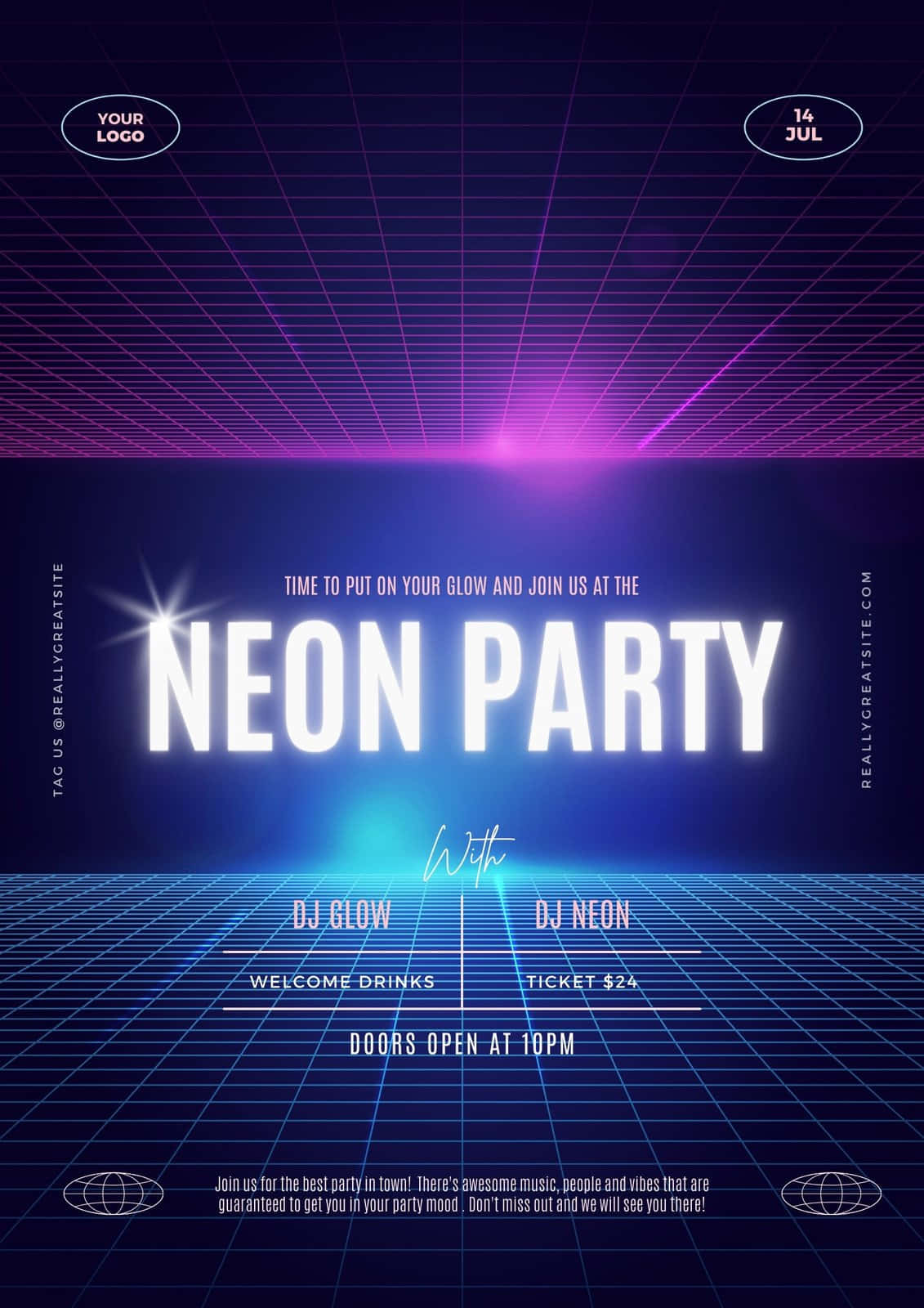 Purple And Blue Neon Party Flyer Background