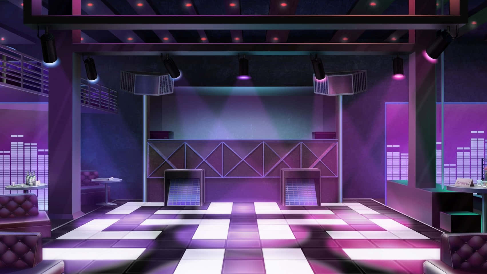A Nightclub With Purple Lights And A Dance Floor