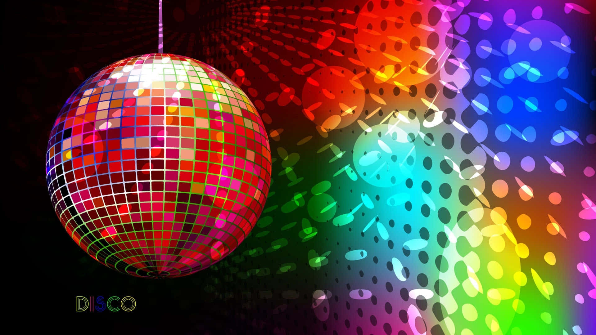 Disco Ball With Colorful Lights On A Black Background