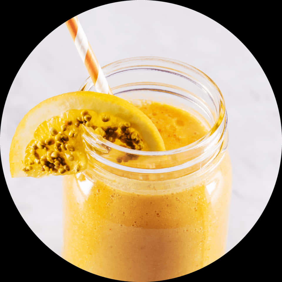 Passion Fruit Smoothiein Mason Jar PNG