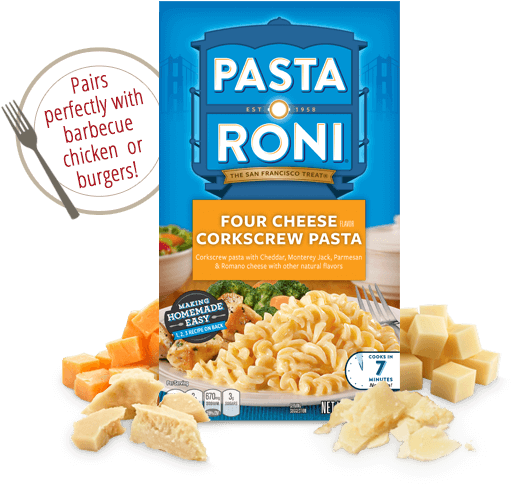 Pasta Roni Four Cheese Corkscrew Pasta Packaging PNG