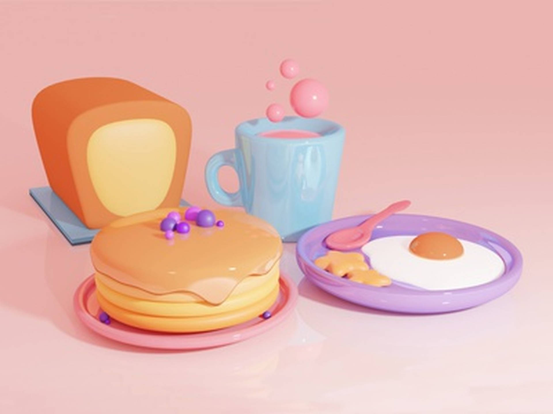 Pastel 3D Breakfast Wallpaper