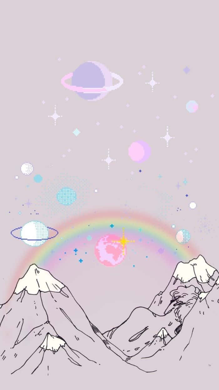 Pastel æstetisk Anime Sneklædte Bjerge Toppe. Wallpaper