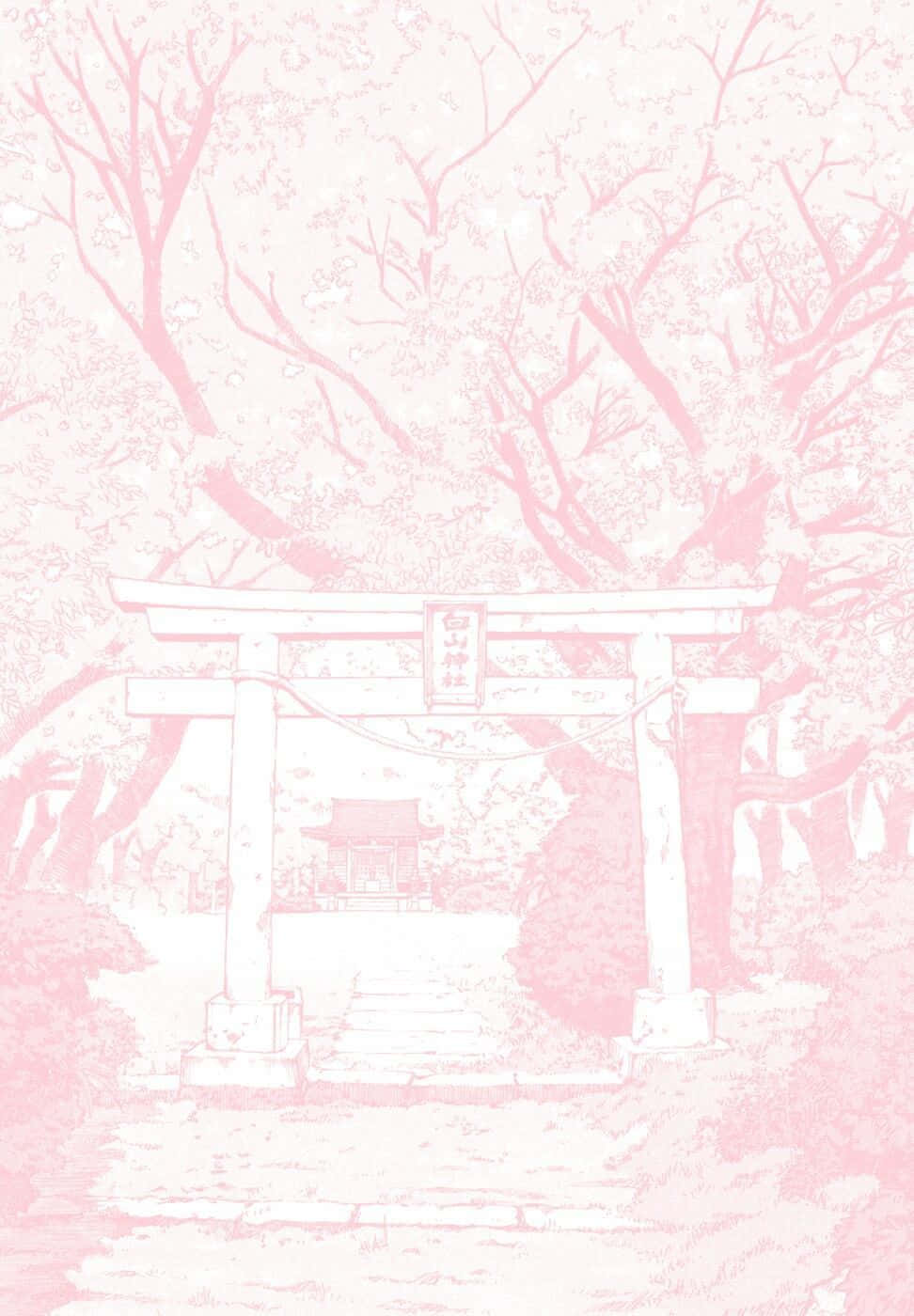 Ingressodell'arco Del Santuario Giapponese In Un'estetica Pastello Anime. Sfondo