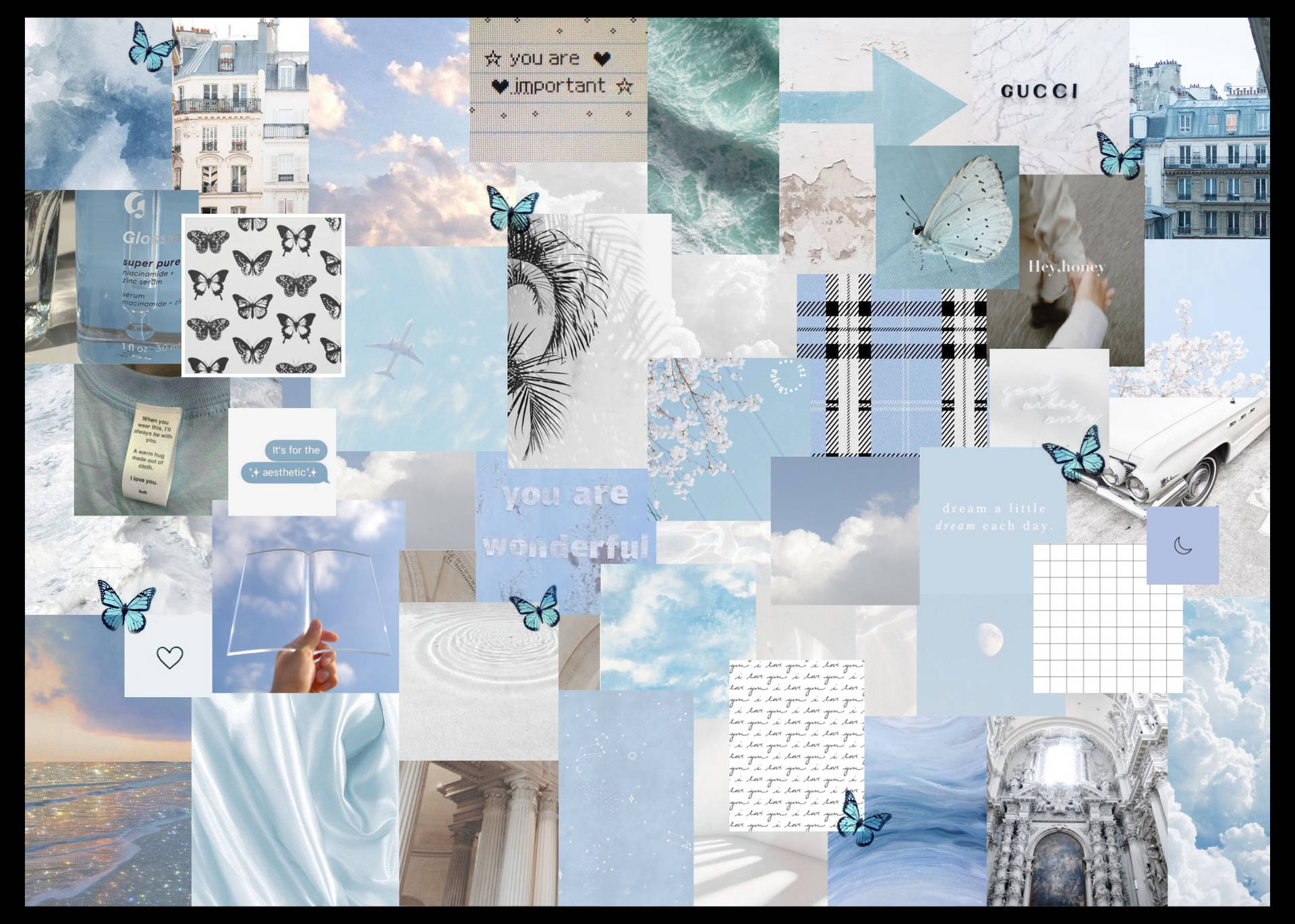 Pastel Aesthetic Blue Collage Wallpaper