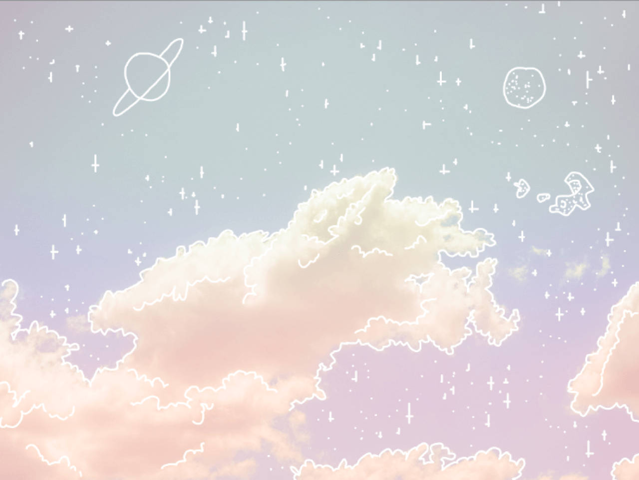 A Pink And White Sky With Clouds And Stars Wallpaper