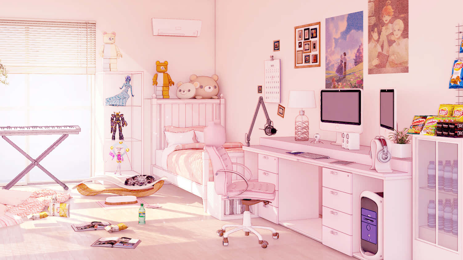 Pastel Anime Gamer Room Wallpaper