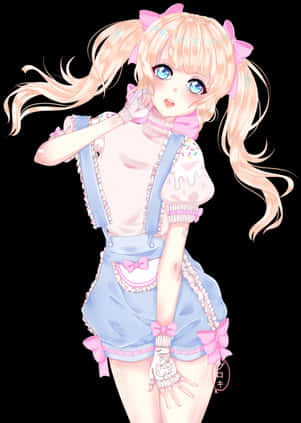 Pastel Anime Girlin Blue Outfit PNG