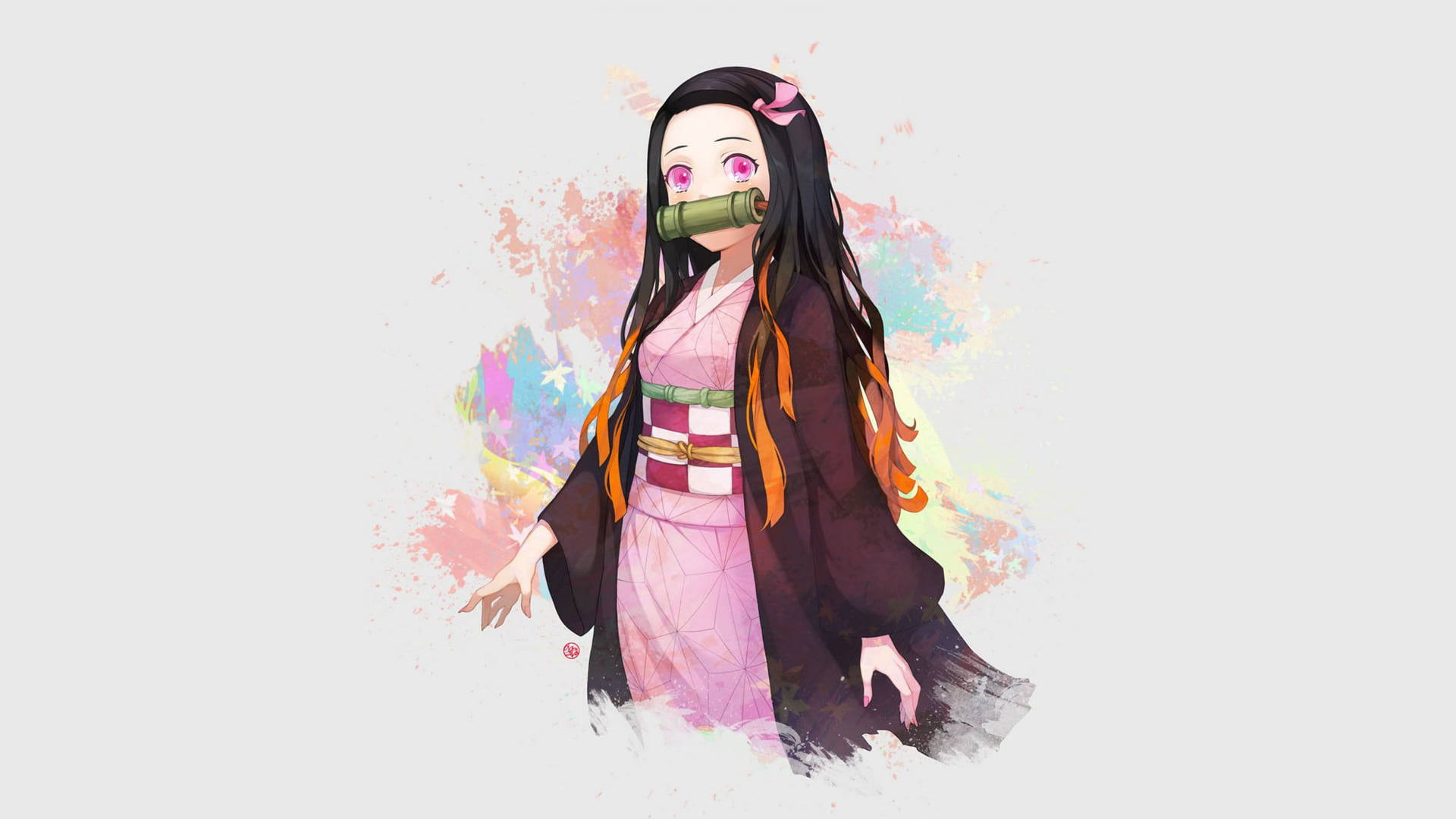 The beautiful Nezuko in her incredible pastel hues Wallpaper