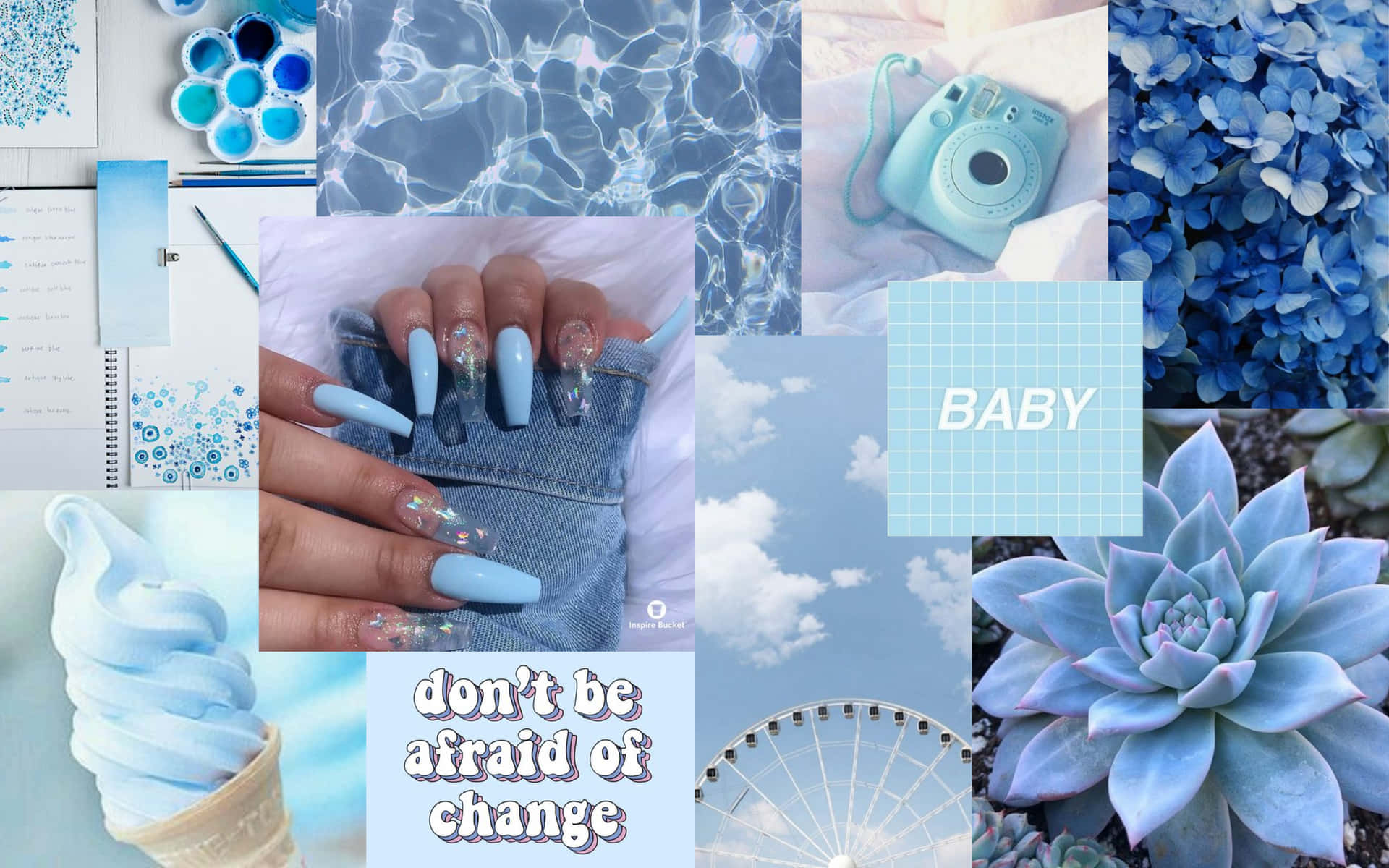 Collagede Fotos Estético De Tumblr En Tono Azul Pastel. Fondo de pantalla