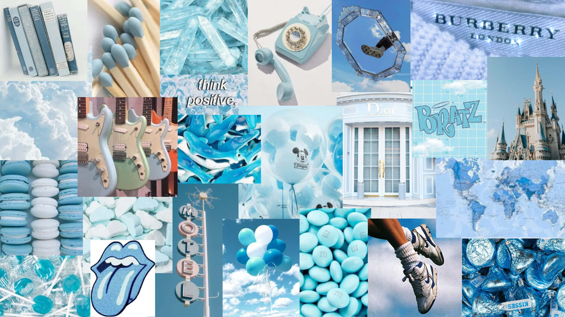 Blaueund Weiße Collage Mit Verschiedenen Gegenständen Wallpaper