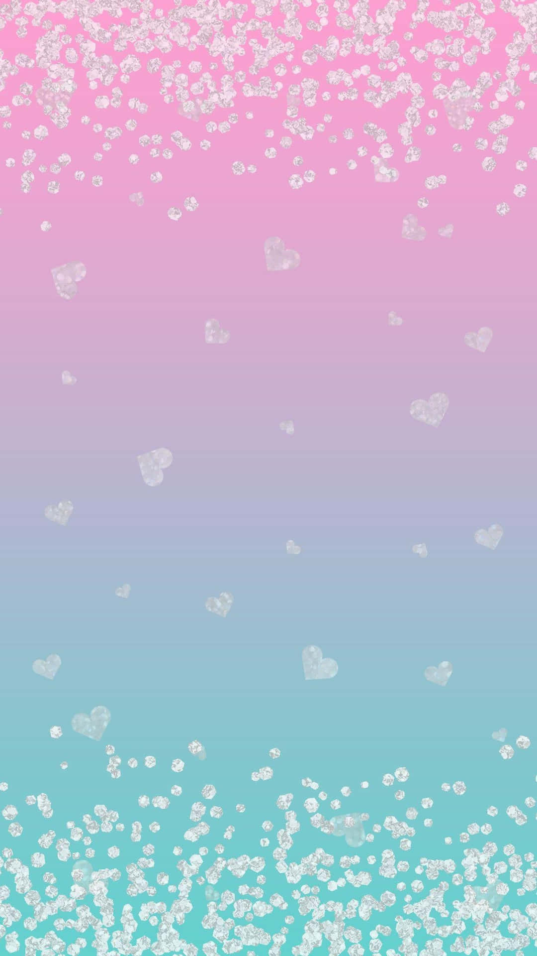 A Pink And Blue Background With Hearts And Confetti Wallpaper
