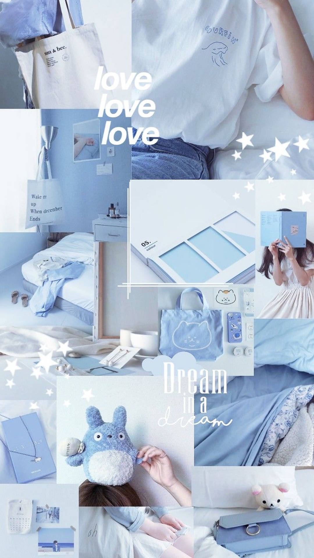 Pastel Blue And White Collage Background Wallpaper