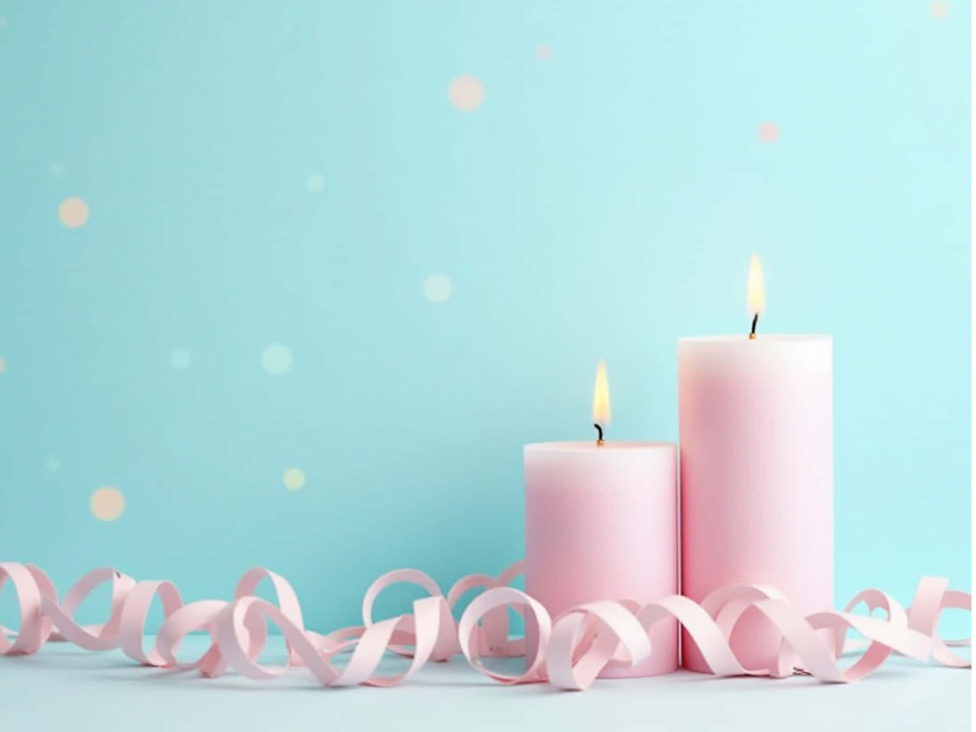 Pastel Blue Background With Pink Candles. Wallpaper Or Wall Art Use. Wallpaper