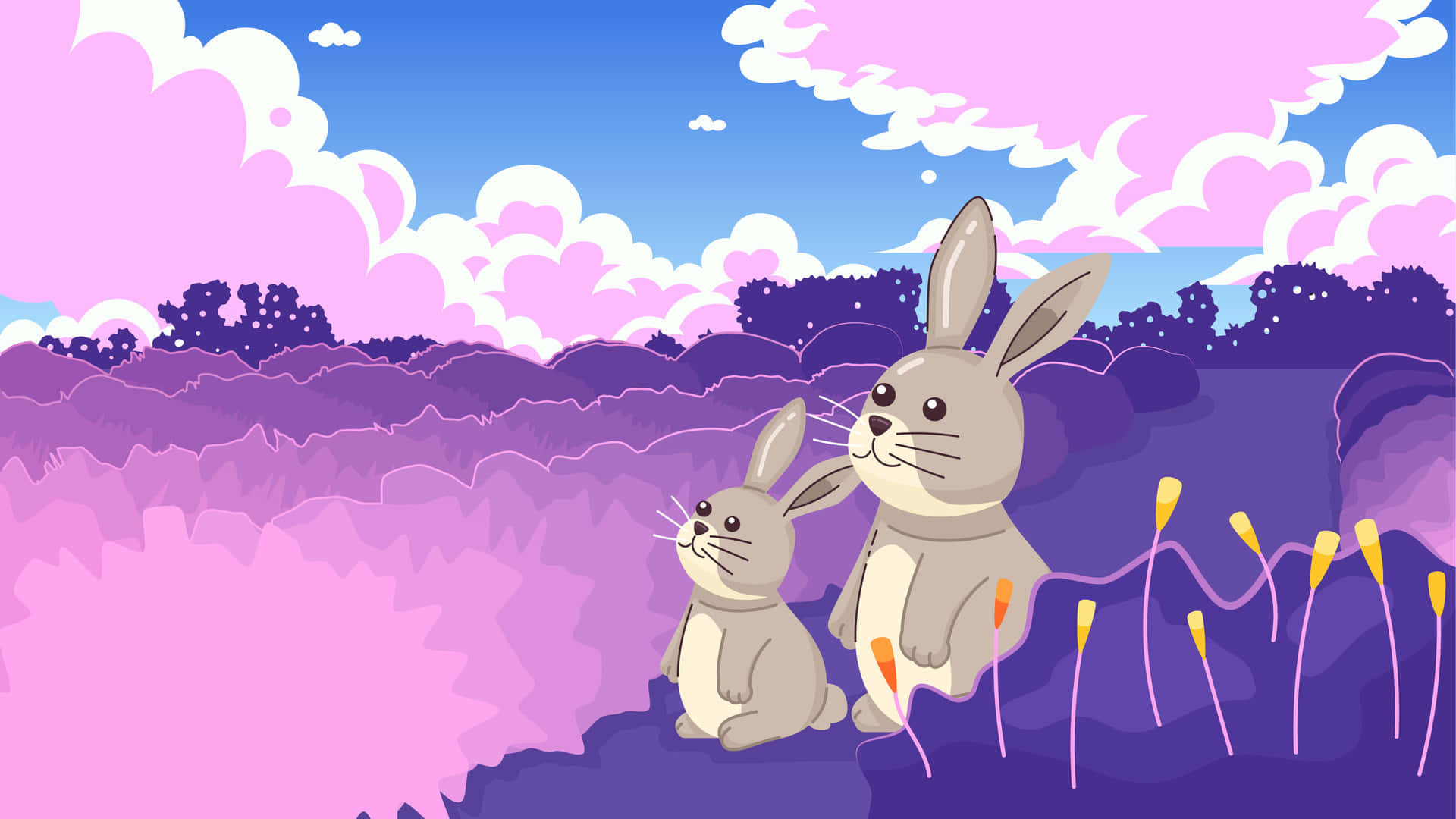 Pastel Bunny Landscape Wallpaper