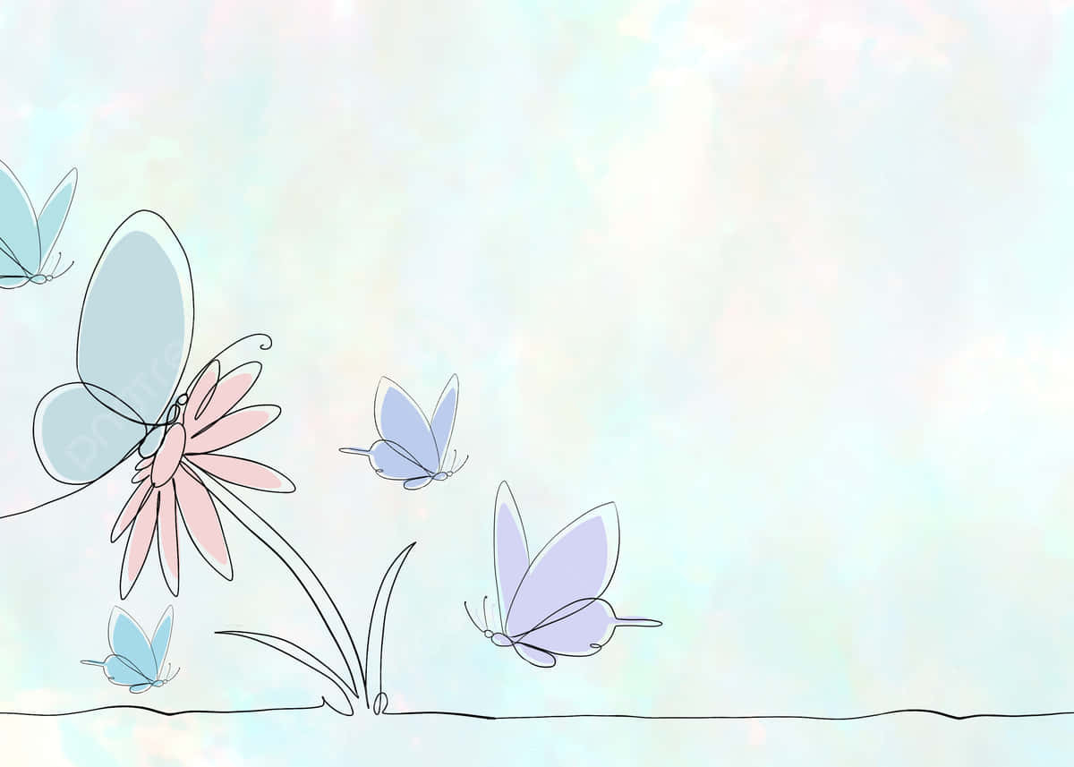 Pastel Butterfliesand Flower Sketch Wallpaper