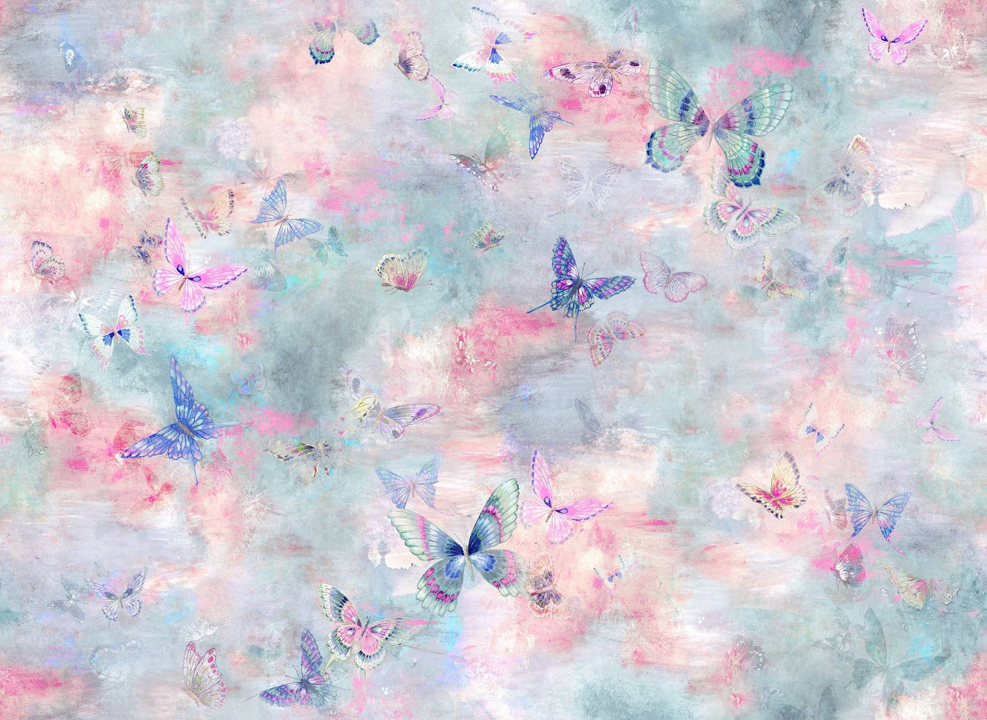 Lyserød og blå pastel sommerfugl kan ses over hele det fine udseende. Wallpaper