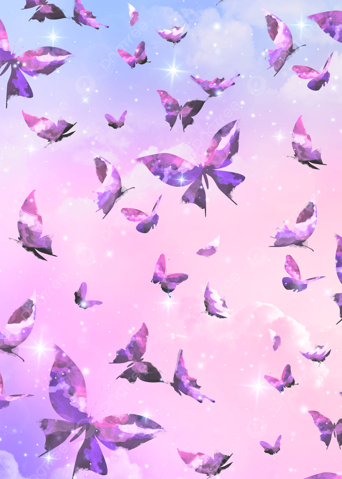 Sparkling Purple And Pink Pastel Butterflies Wallpaper