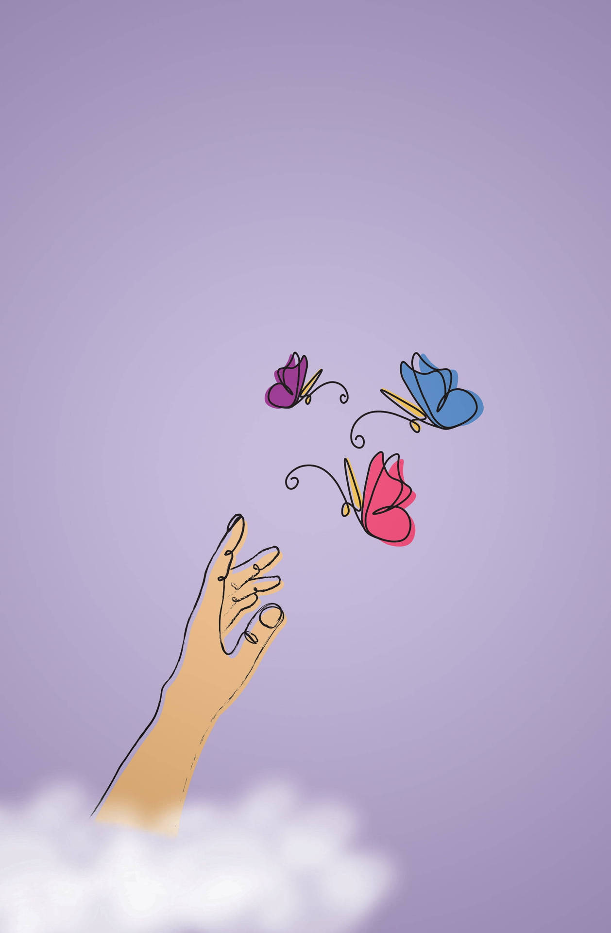 Pastel Butterflies In Violet Background Wallpaper