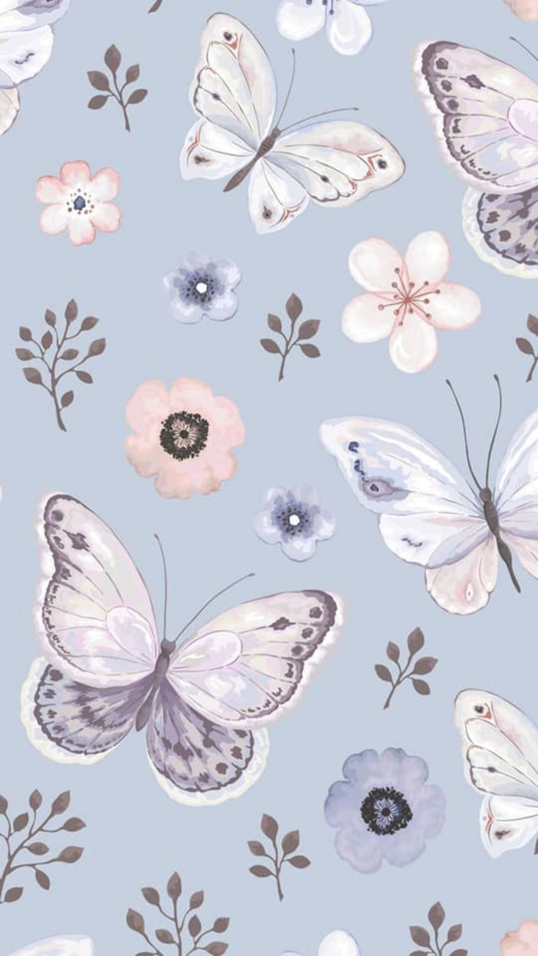 Blue And Purple Pastel Butterfly Patterns Wallpaper