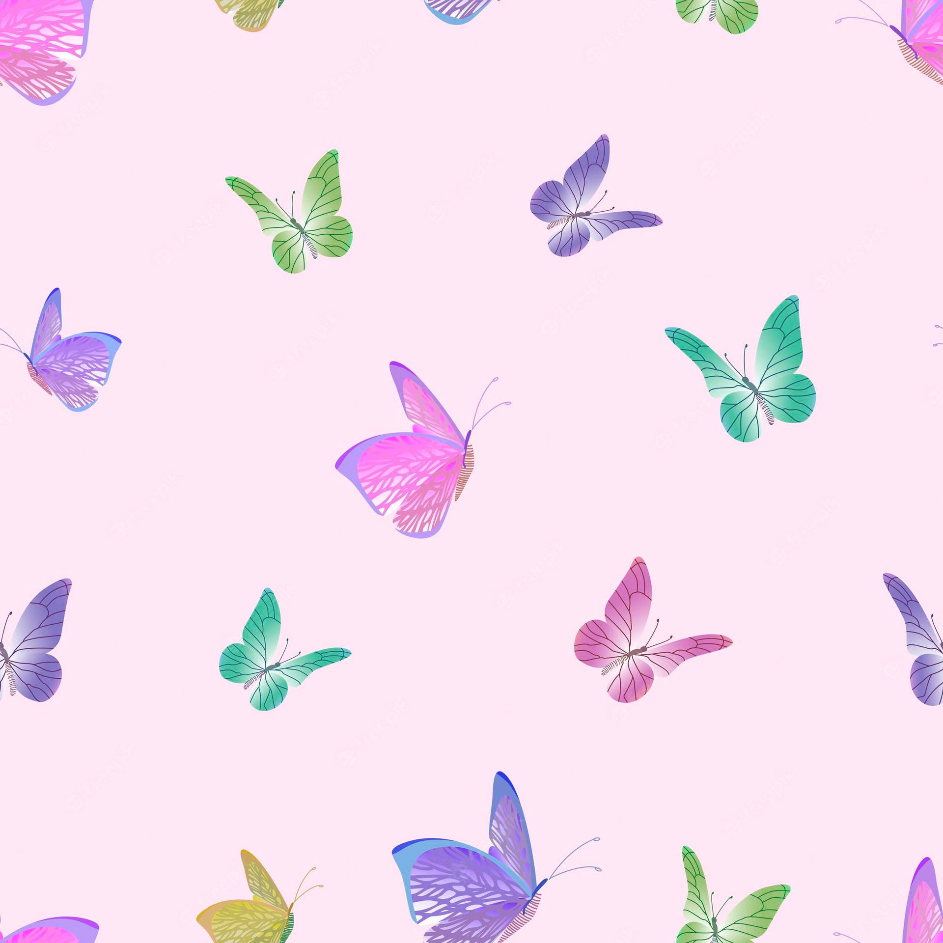 Pastellfärgadefjärilar På Rosa Bakgrund. Wallpaper