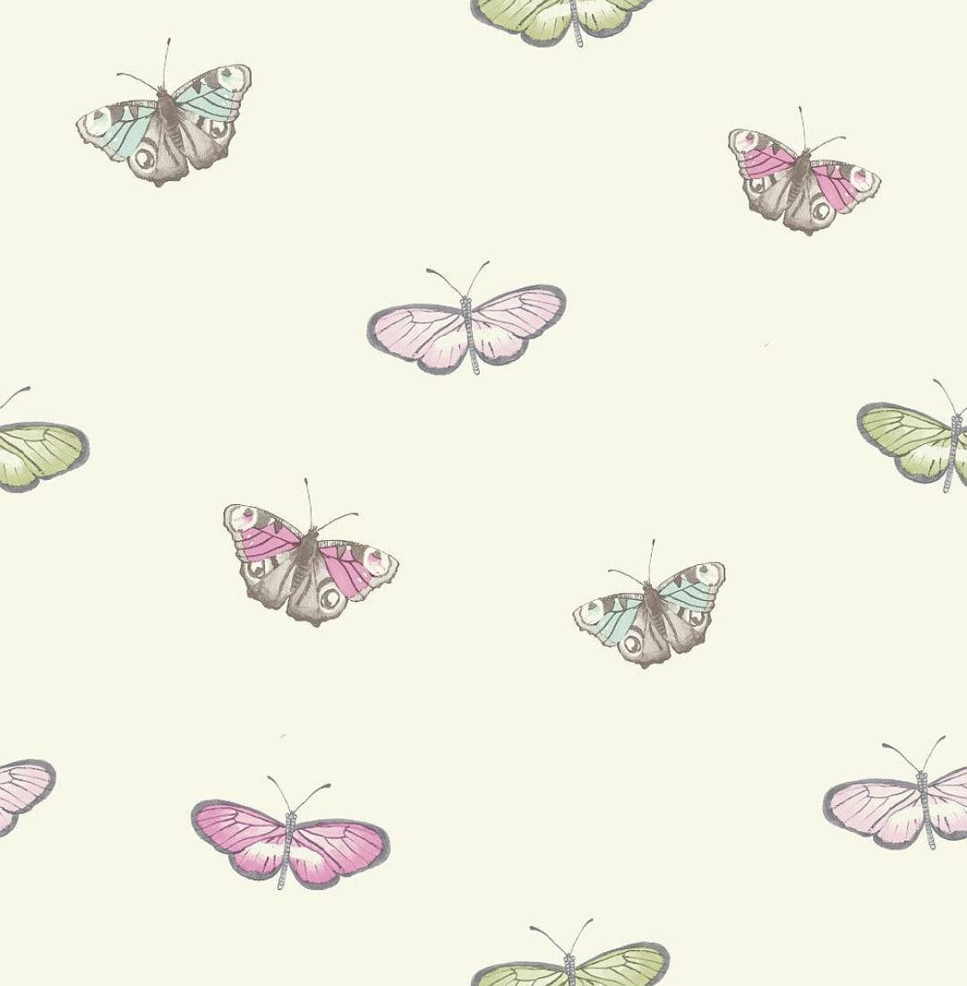Grönaoch Lila Pastellfjärilar. Wallpaper