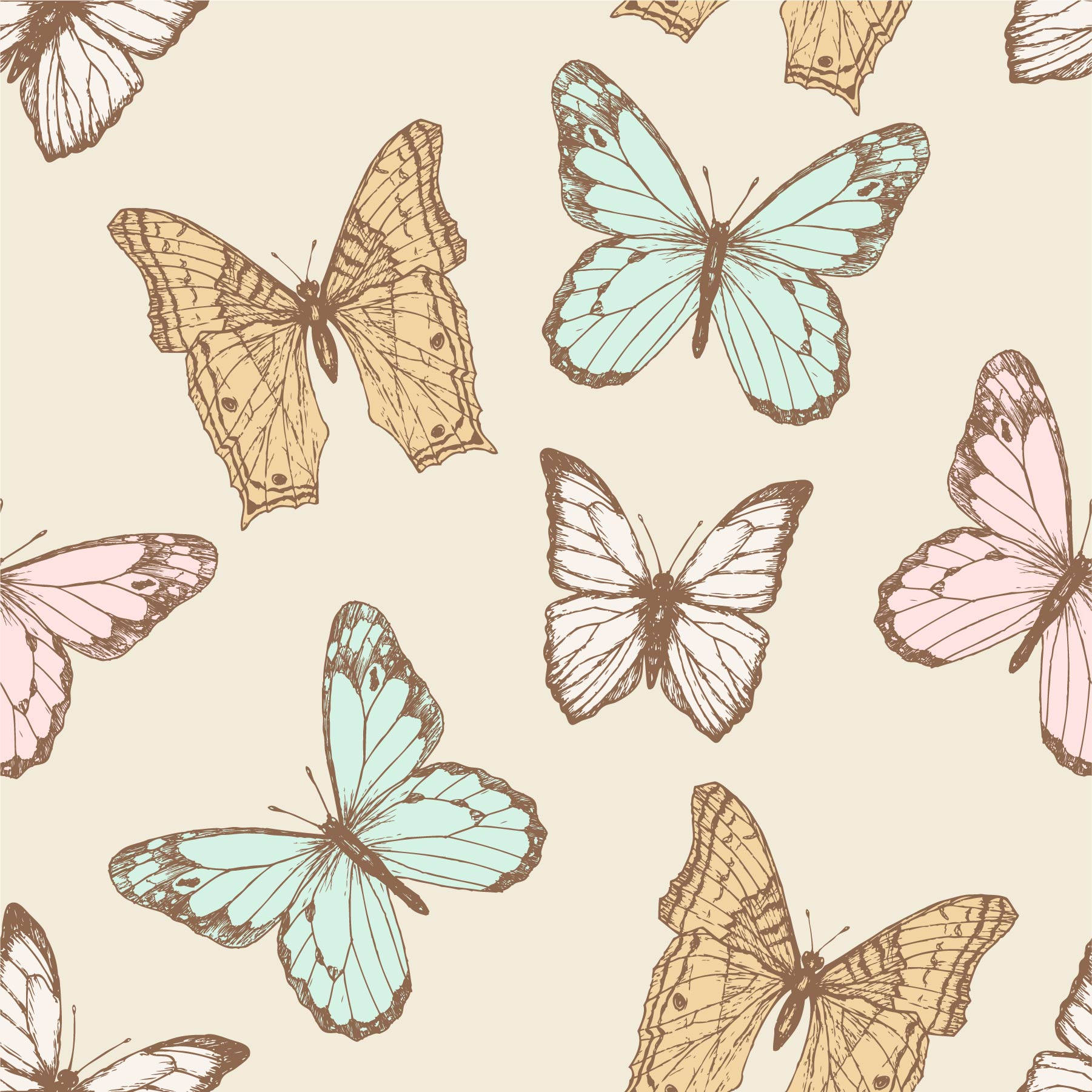 Yellow And Pink Pastel Butterflies Wallpaper